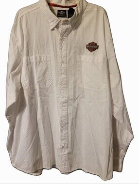 Harley-Davidson Shirt Embroidered Logo White Button Down Men's 4XL Biker Core